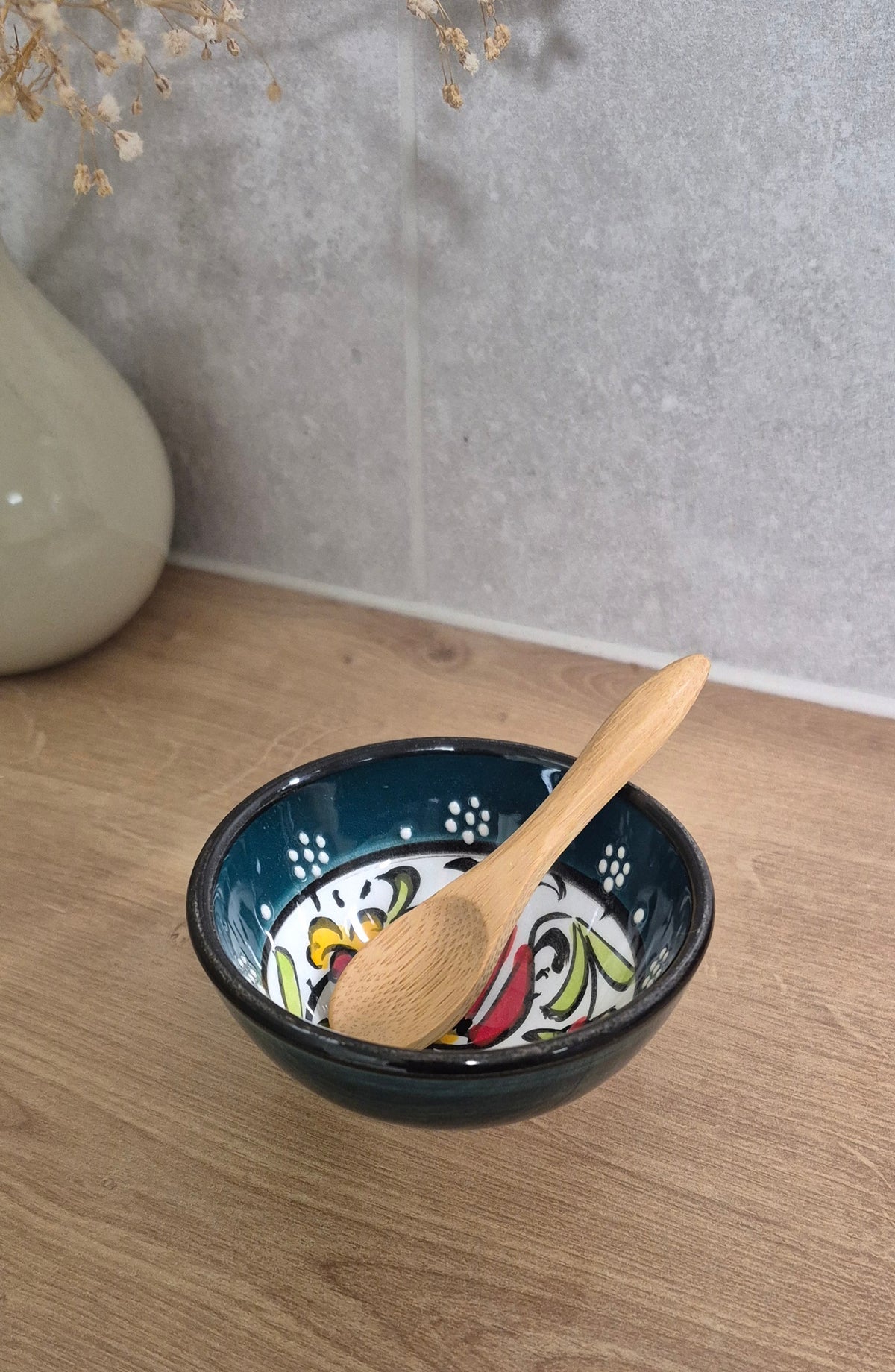 Handmade Porcelain Mixing Bowl & Bamboo Spoon