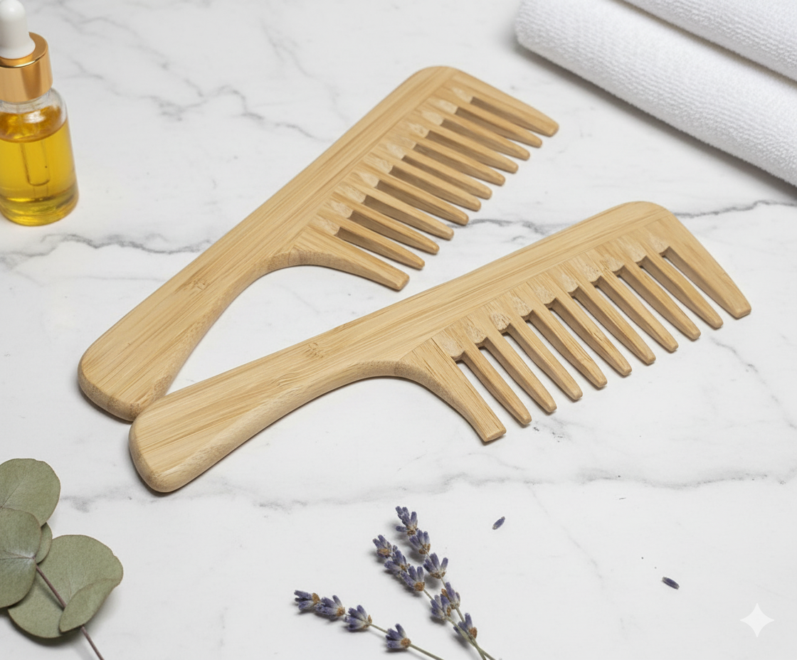 Bamboo Wide Toothed Comb with Handle